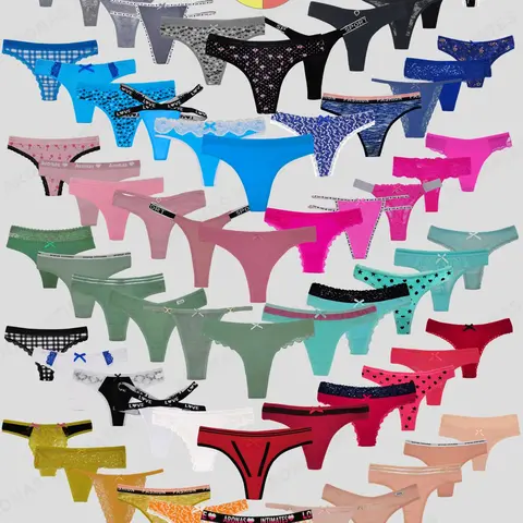 Women's 18-Pack Low-Rise Soft Cotton-Elastane Lacy G String Tangas Panties - Flattering Fit, Cotton Thongs, Casual Comfy, Randomly Assorted Colors & Designs, Lingerie for Women, Cold Wash Compatible