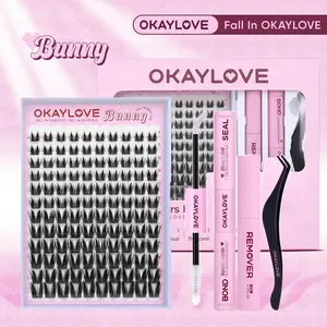 OKAYLOVE Bunny | Bunny Lite Lash Clusters Kit Mang Lash Extension Kit  Lightweight Eyelashes Clusters with Waterproof Long-lasting Lash Bond and Seal,Tweezers and Remover for DIY Eyelash at Home Easily, Natural Makeup Girl Gifts