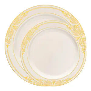 Ivory with Gold Harmony Rim Plastic Dinnerware Value Set