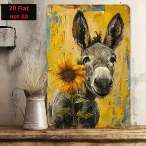 1PC Vintage Donkey Metal Sign, Donkey With Sunflower Design, Rustic Wall Art, Perfect For Garden, Ornaments 8x12 Inches / 20x30 Cm Artistic Photo Print Vintage Sunflower Butterfly Tin Sign Rustic Garden Trespassers Warning Sign Decor Hanging Decoration