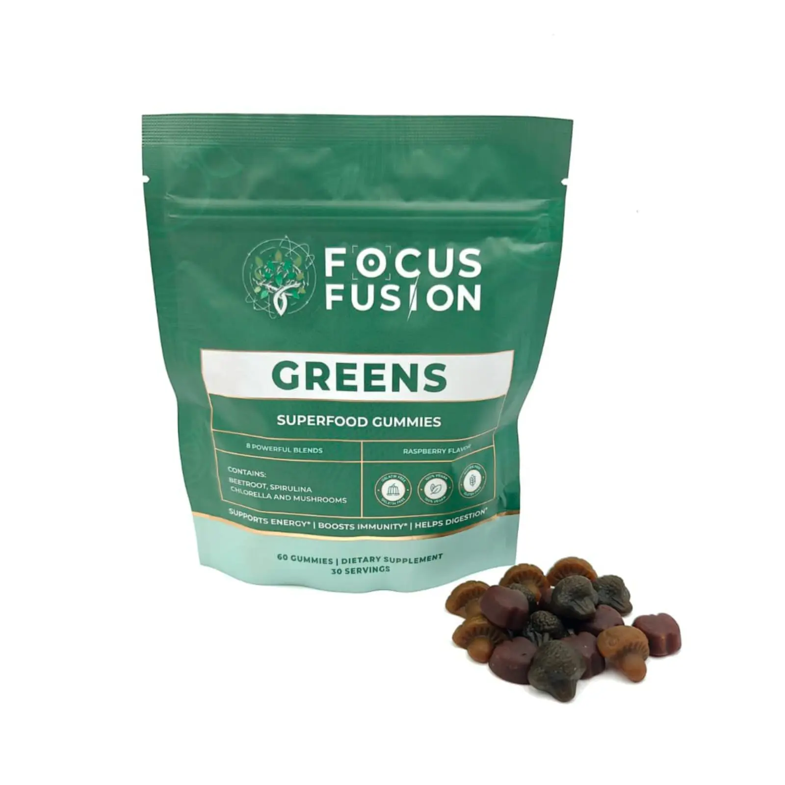 Focus Fusion Organic Super Greens Gummies with 74+ Organic Superfoods & Probiotics for Wellness - Vegan, Non-GMO, Gluten-Free, Hydrolyzed Collagen, Vitamin C, B6, B12, Zinc Vitamin Vitamin Vitamin