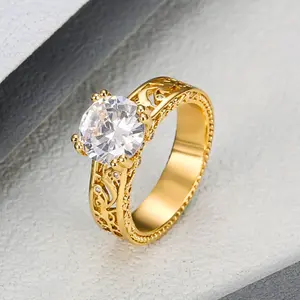 1 PC Glamorous Cubic Zirconia Hollow-Out Gold Ring – Elegant Women’s Jewelry