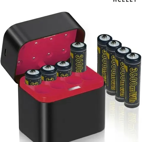 Hcelet 8-PACK 3600mWh Lithium AA Rechargeable Batteries with Smart 8-Slot Charger - 1.5V Constant Output for Xbox/PS5 Controllers - Overcharge/Temp/Short Circuit Protection - 2000 Cycles - Dock High-Capacity 18650 Portable