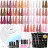 JEWHITENY 28pcs Lightweight Poly Gel Nail Kit - Nude Pink,Brown,Orange,Rose Red,Glitter Shades with Lamp,Base/Top Coat,Brush - Salon-Quality Set for Beginners, Ideal for DIY Nails at Home,Gel X at Home