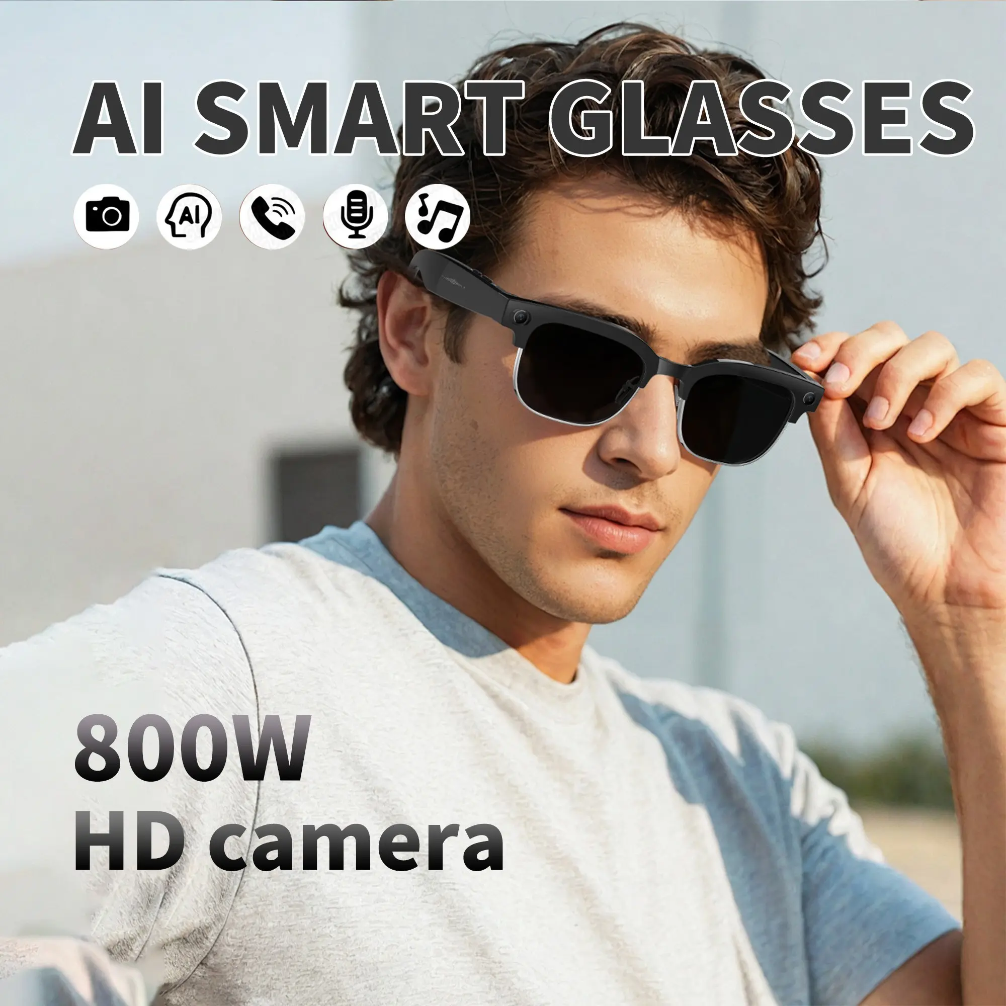 2026 New Ai Smart Glasses, Translation, 800w HD Camera, Recording, Music, Calls, Sun Glasses, Ai Photo Recognition, Real-Time Translation