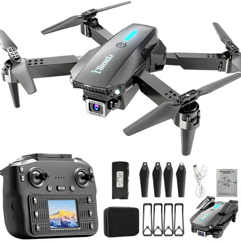 Tongli Upgraded Folding Toy Drone DR1916RI - Large LCD Screen RC Quadcopter, Dual HD Cameras, Wi-Fi FPV, Portable, 1-Key Takeoff & Landing, Stunt Flips, Battery & Accessories Included, Cool Gadgets, Teenage Boy Gifts for 8-14 Year Olds Kids Toys, Lithium