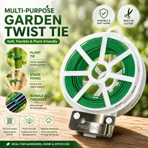 Plant Tie Garden Twist Tie with Built-in Cutter, 20M/65.6ft Green Coated Weatherproof Wire for Plant Support & Cable Organization