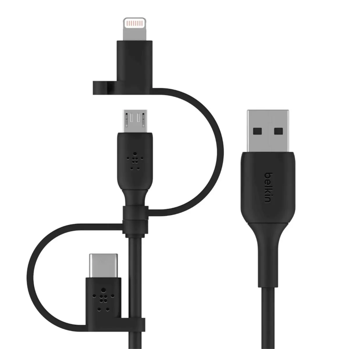 Belkin CAC001bt1MBK 3.3 ft. USB-A Cable with USB-C, Micro-USB & Lightning Connectors