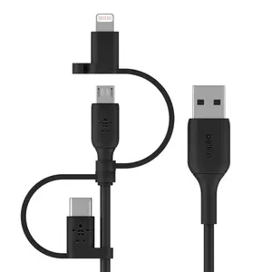 Belkin CAC001bt1MBK 3.3 ft. USB-A Cable with USB-C, Micro-USB & Lightning Connectors