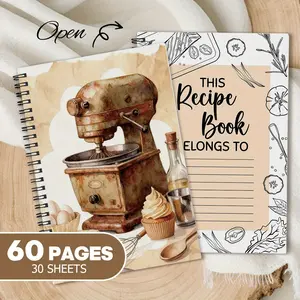 1pc Fun Recipe Notebook Journal, Personal Blank Recipe Book, Recipe Notebook for Recording Homemade Recipes, Scrapbook Craft Supplies, Cream Brown Vintage Mixer Theme, Scrapbook Materials