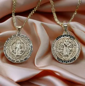 3.  1-2.    San Benito pendant and chain. 14k Gold plated.