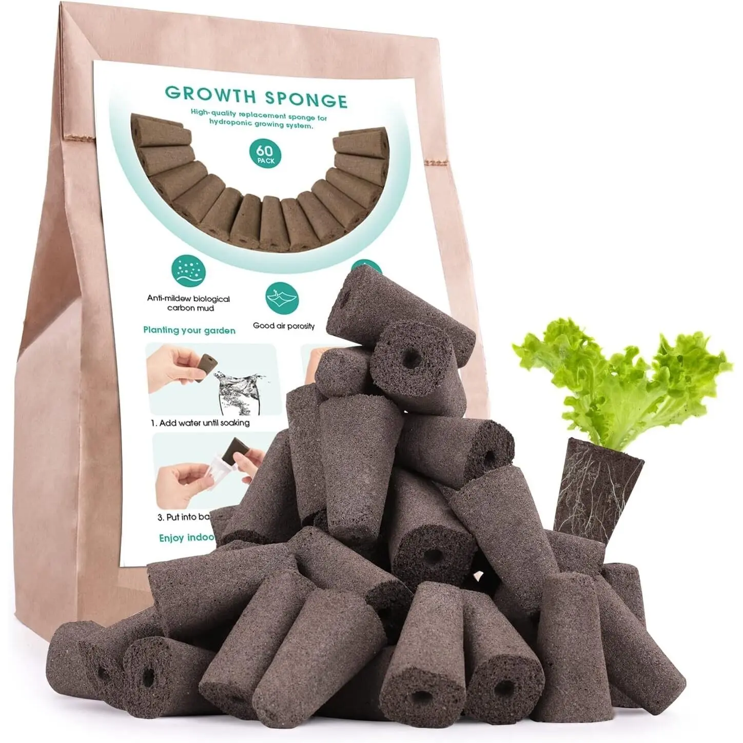 60 Pack Square Grow Sponges Seed Starter Pod Kit Seed Hydroponics Accessories Does not apply