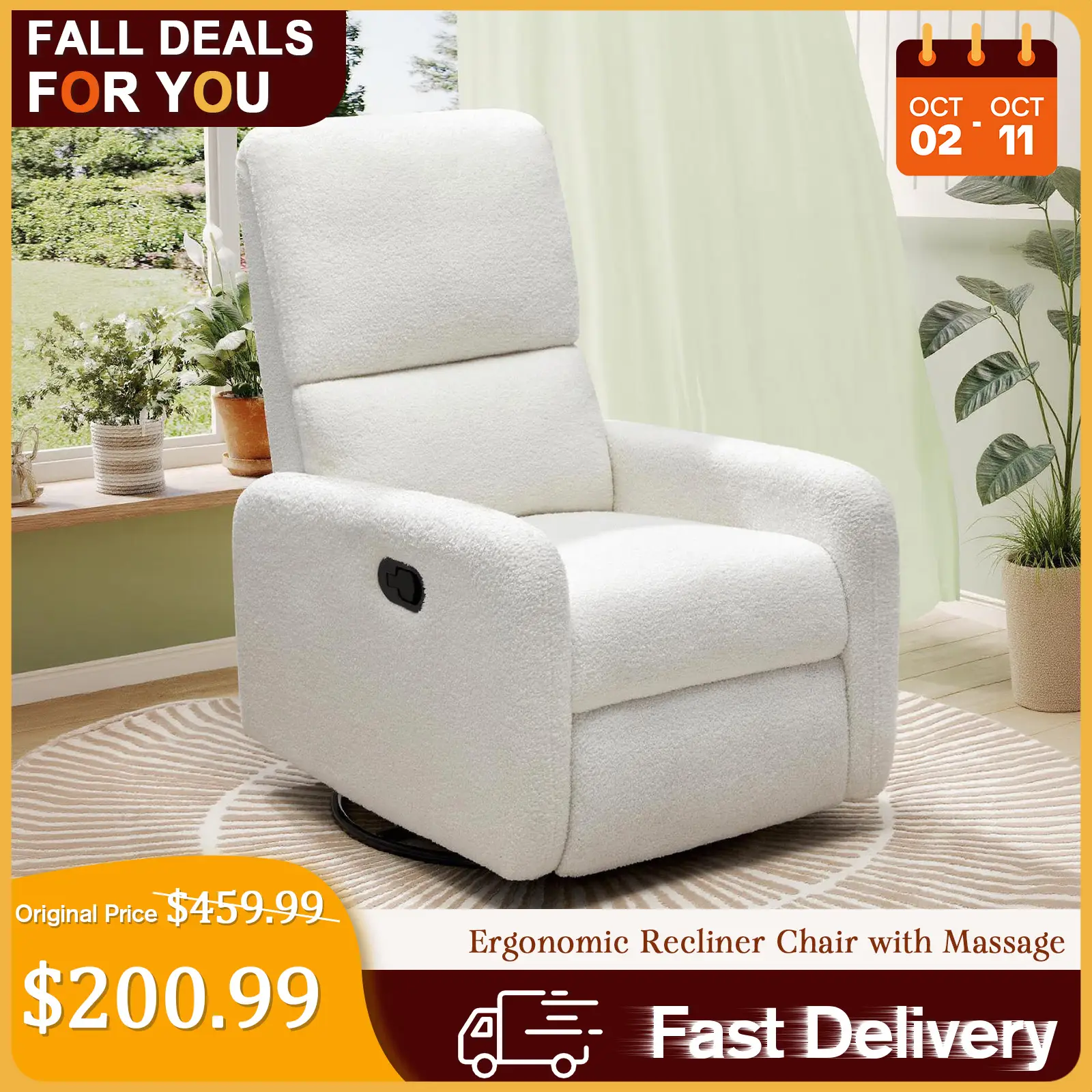 [TikTokShopfalldealsforyou] AMERLIFE Ergonomic Recliner Chair, Massage Swivel Rocking Chair, Nursery Glider with High Back, Comfy Upholstered Modern R