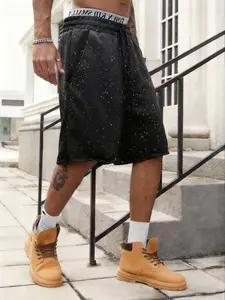 Men's Casual Loose Fit Rhinestone Shorts, Versatile Street Style, Perfect for Daily Wear, Music Festivals, Social Gatherings