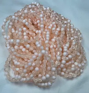 75 6mm Two-Tone Crackle Glass Beads Moccasin & White