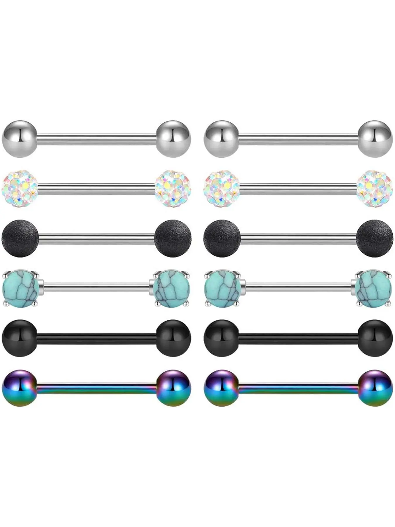 12pcs Punk Style Turquoise Texture Decor Nipple Ring, Stainless Steel Nipple Piercing Jewelry, Fashion Body Jewelry for Women & Girls, Labret, Side Labret Jewelry, Body Jewellery