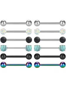 12pcs Punk Style Turquoise Texture Decor Nipple Ring, Stainless Steel Nipple Piercing Jewelry, Body Jewelry for Women & Girls, Labret, Side Labret Jewelry