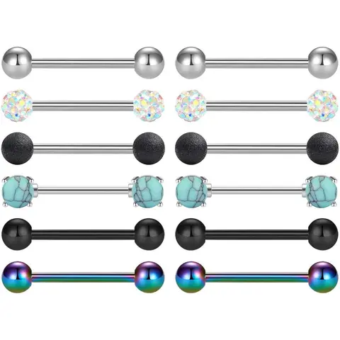 12pcs Punk Style Turquoise Texture Decor Nipple Ring, Stainless Steel Nipple Piercing Jewelry, Fashion Body Jewelry for Women & Girls, Labret, Side Labret Jewelry, Body Jewellery