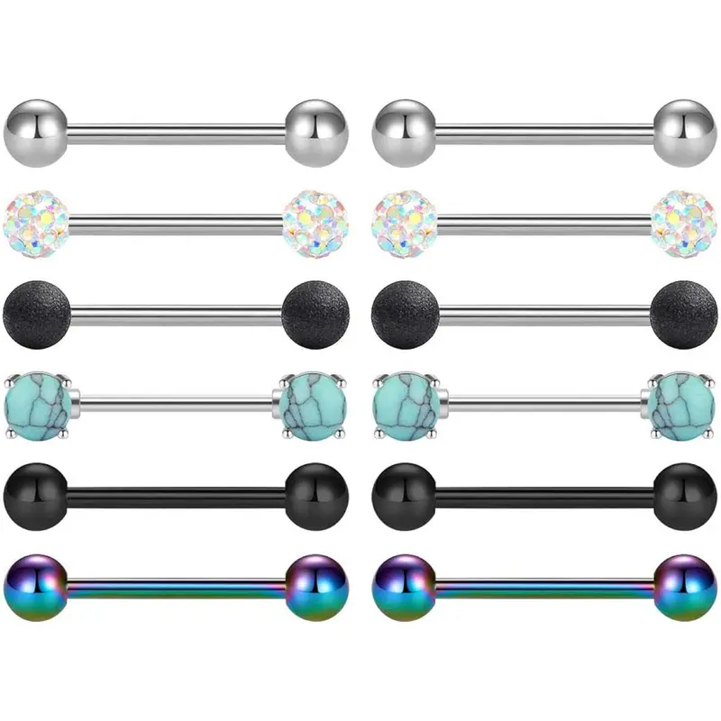 12pcs Punk Style Turquoise Texture Decor Nipple Ring, Stainless Steel Nipple Piercing Jewelry, Fashion Body Jewelry for Women & Girls, Labret, Side Labret Jewelry, Body Jewellery