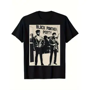 BPP Vintage Black History Black Panthers Party Print T-Shirt for Men Women Couple, Street Casual Short Sleeve Cotton Tee -Ultra-Soft, Comfortable Breathable, Moisture-Wicking, Daily Wear, All Season