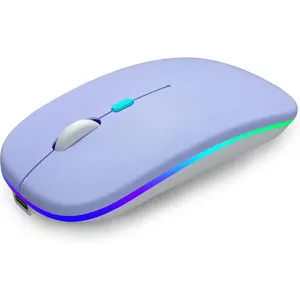 Rechargeable Laptop Mice with LED Use Portable(BT5.2 and USB 2.4G) Dual Mode Connection Silent Slim Computer  for Laptop/iPad Tablet/ MacBook/PC (Purple)