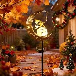 Solar Garden Statues Outdoor Decor, Fairy Moon Figurine Light Stake, Housewarming Ornament for Patio, Lawn, Yard, Pathway - Unique Gift Ideas for Gardening Mom Grandma