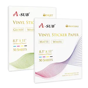A-SUB Premium 50-Sheet Glossy & Matte Vinyl Sticker Paper 8.5x11 Waterproof Inkjet Compatible for DIY Crafts & Vibrant Prints