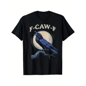 [100% Cotton] Men'S Funny Crow & Raven Graphic T-Shirt - F-Caw-F Bird Design, Soft Stretchy Breathable Fabric, Loose Fit Round Neck Short Sleeve, Gothic Lettering & Crow Print For Casual Streetwear Golf Gift T-Shirt For Men And Women