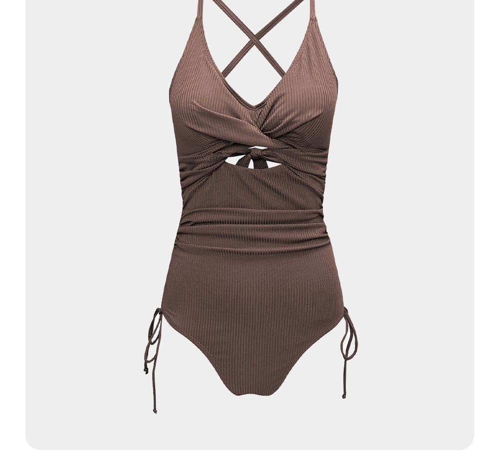 Aleumdr Women's Ribbed One Piece Swimsuit Tummy Control High Cut Bathing Suit Sexy V Neck Criss Cross Monikini Sport Swimming Clothing Beach