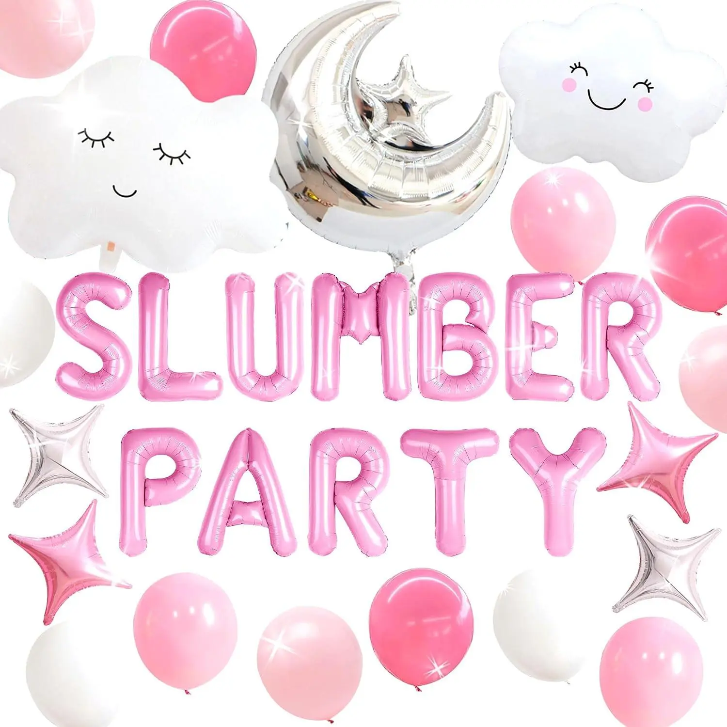 Pink Slumber Party Decorations Pajamas Sleepover Party Supplies For Girls | Pink Slumber Party Supplies For Girls Pajamas Night Party Decorations Moon Star Balloons Girls Night Birthday Party Supplies