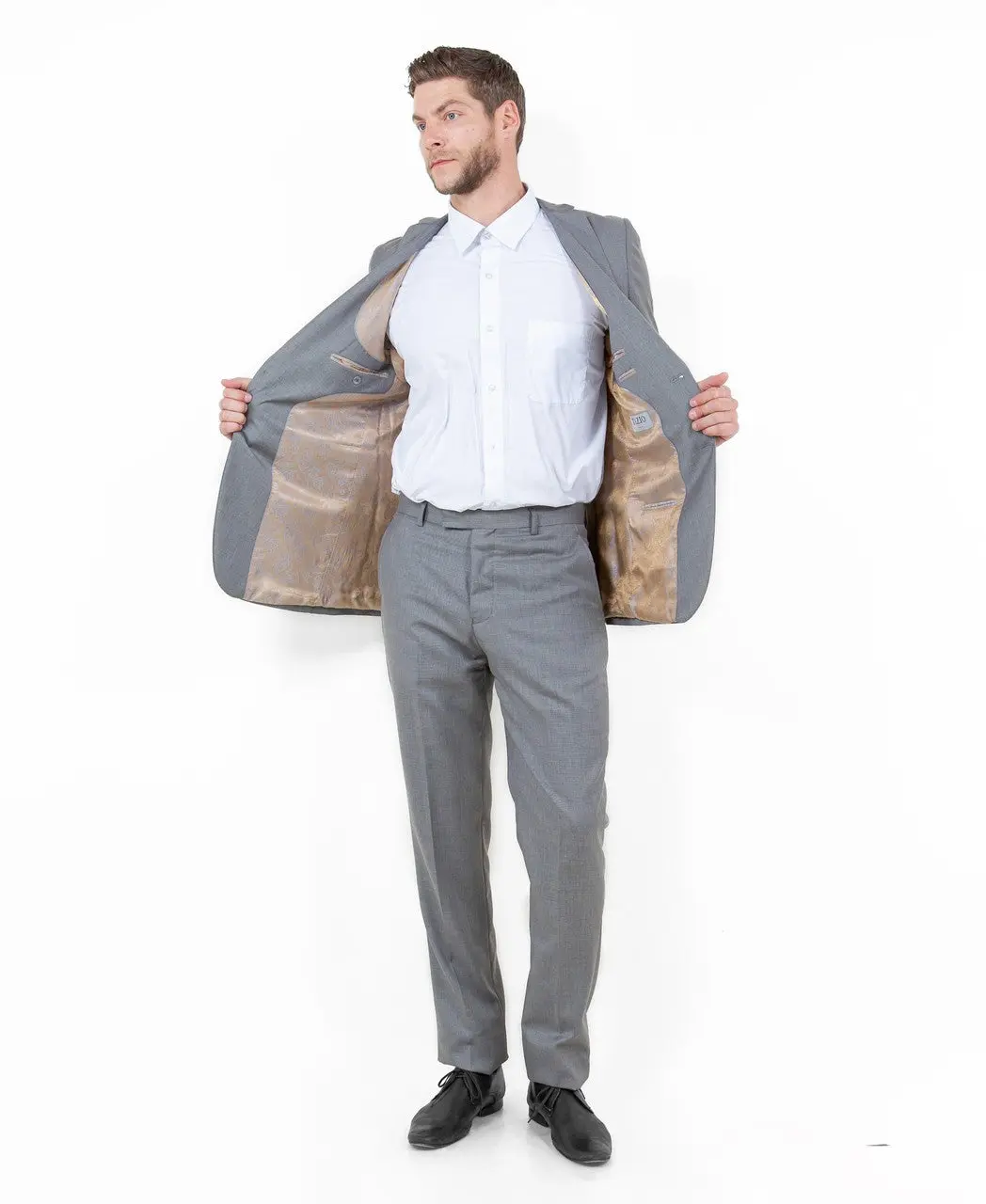 Sharkskin Slim Fit 2-Piece Suit with Notch Lapel - Earth Tan