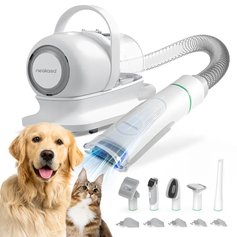 Neakasa P1 Pro Pet Grooming Kit with Vacuum – Groomer Tools, 99% Capture Keeps Floors Tidy, 1L Capacity Washable Bin, 3 Adjustable Strong Suction Levels, 52dB Low-Noise Grooming, Hair Clippers, Dog & Cat Nozzle, Cleaning Brush, Precise Cuts, Reuse It