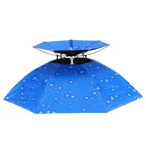Head-Mounted Fishing Umbrella Hat, Double-Layer Windproof Rainproof Sun Protection, Foldable Outdoor Overhead Sunshade Accessory