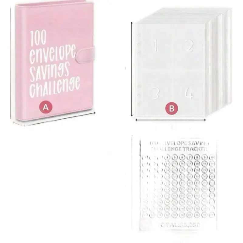 100 Envelope Savings Challenge Binder A5 - Budget Planner with 100 Cash Envelopes, Durable PVC Material, Waterproof & Tear Resistant, Easy to Carry