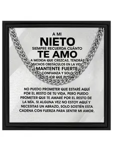 To Grandson Stainless Steel Cuban Chain Necklace with Motivational Message Card and Gift Box Birthday Graduation Present, Sentimental Grandma/Grandpa Jewelry