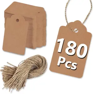 180 Pcs Gift Tags with String Kraft Paper Blank for Price Tag Gift Bag Hang Tags Box Labeling Clothes Craft Wedding Christmas Presents Halloween