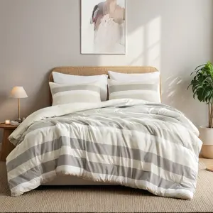 Regency Heights RH10-0018 Stripe Textured Print Comforter Set, Neutral - King Size