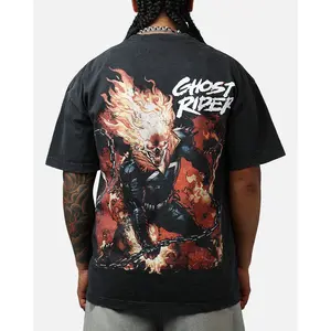 73Studio Marvel Ghost Rider Fire Vintage T-Shirt Black Acidwash