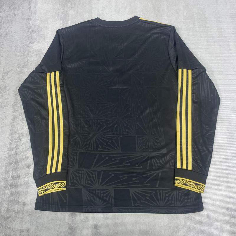 2025 Mexico National Team Home Long Sleeve Soccer Jersey Black and Gold Soccer Jersey Fans Version