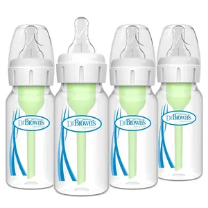 Natural Flow Anti-Colic Options+ Narrow Baby Bottle, 4 oz/120 mL, with Level 1 Slow Flow Nipple, 0m+, 4 Pack