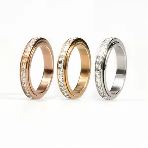 3PCS Anxiety Rings for Women and Men Titanium Steel Spinner Fidget Band Rings with Cubic Zirconia for Stress Relief and Wedding Promise Comfort Fit Size 7 to 10
