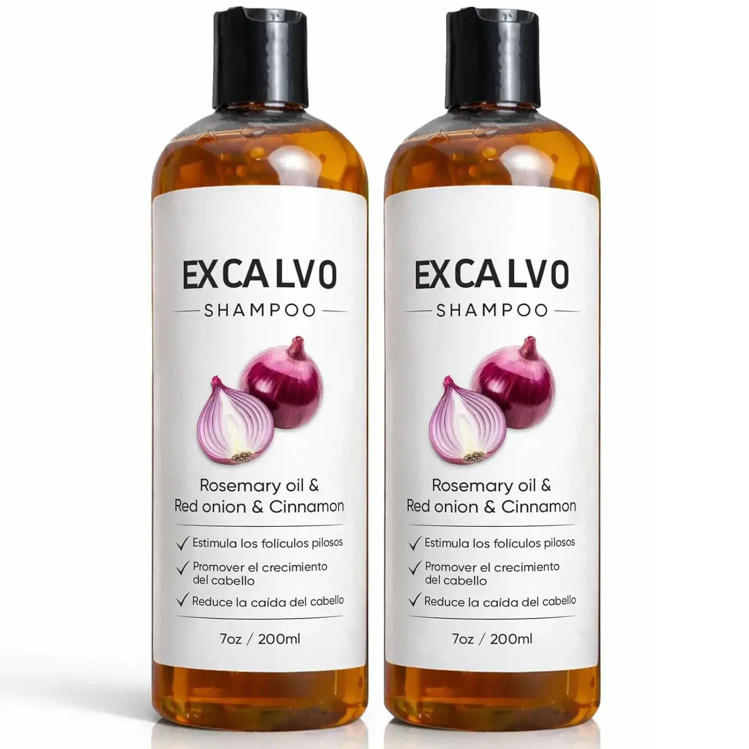 Shallot Oil & Cinnamon Bark Shampoo: A gentle daily cleanser that adds shine and leaves hair smooth and soft./ Excalvo Shampoo for Men with Rosemary Oil & Red Onion & Cinnamon Extract, Less Hair Loss, More Density, Stronger Roots, 7oz/200ml (2)