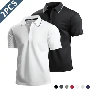 Set of 2 men’s polo shirts with a summer stand collar design, available in solid colors and multicolor options, suitable for casual sports and business attire.