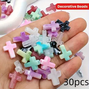 25pcs Random Color Acrylic Cross Beads and Accessories, DIY Jewelry Making Supplies, Handmade Necklace Bracelet Keychain Components