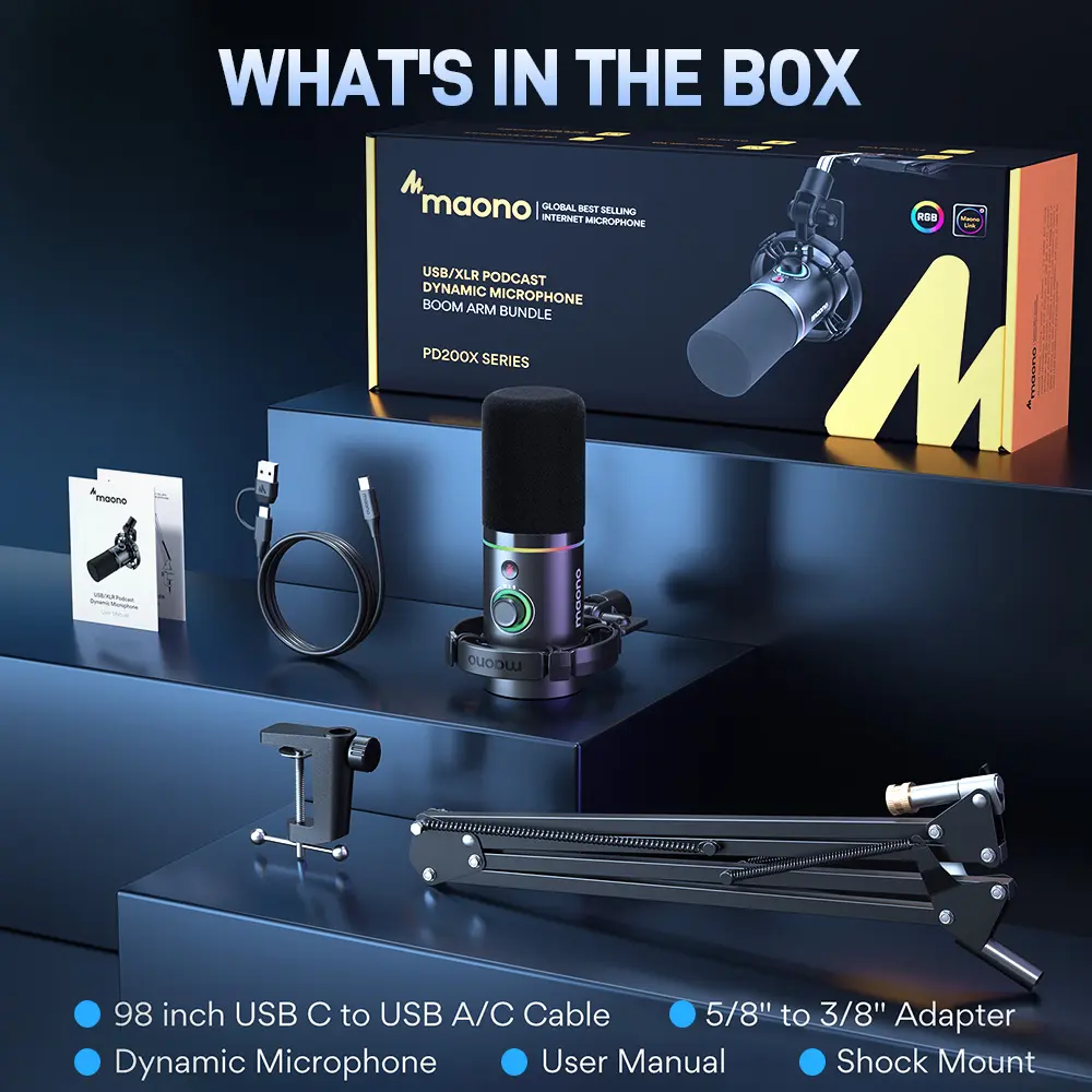 Maono PD200X USB & XLR Desktop Audio Dynamic Gaming Mic, Set up