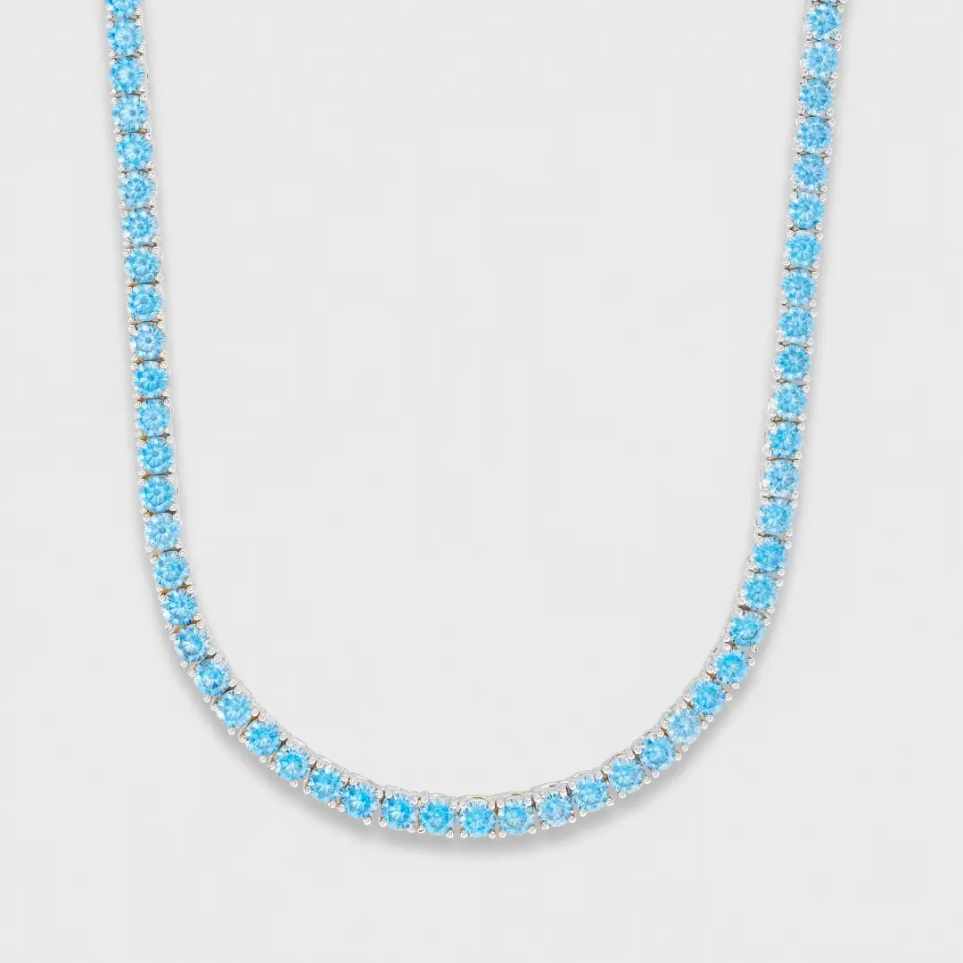4mm Aquamarine Tennis Chain Accessory Necklace, Silver Aquamarine Costume Jewelry for Elegant Occasions