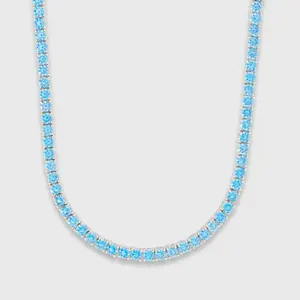 Blue Diamonds Tennis Chain (Silver) - 4mm