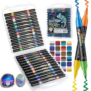 24/48/72/96 Colors Glitter Effect Brush Markers,Dual Tip Dual Color 1-5mm Soft Brush Shimmer Marker for Doodle Writing, Glitter Art Crafts Adults DIY Crafts Greeting Birthday Cards Making, Marker Pen