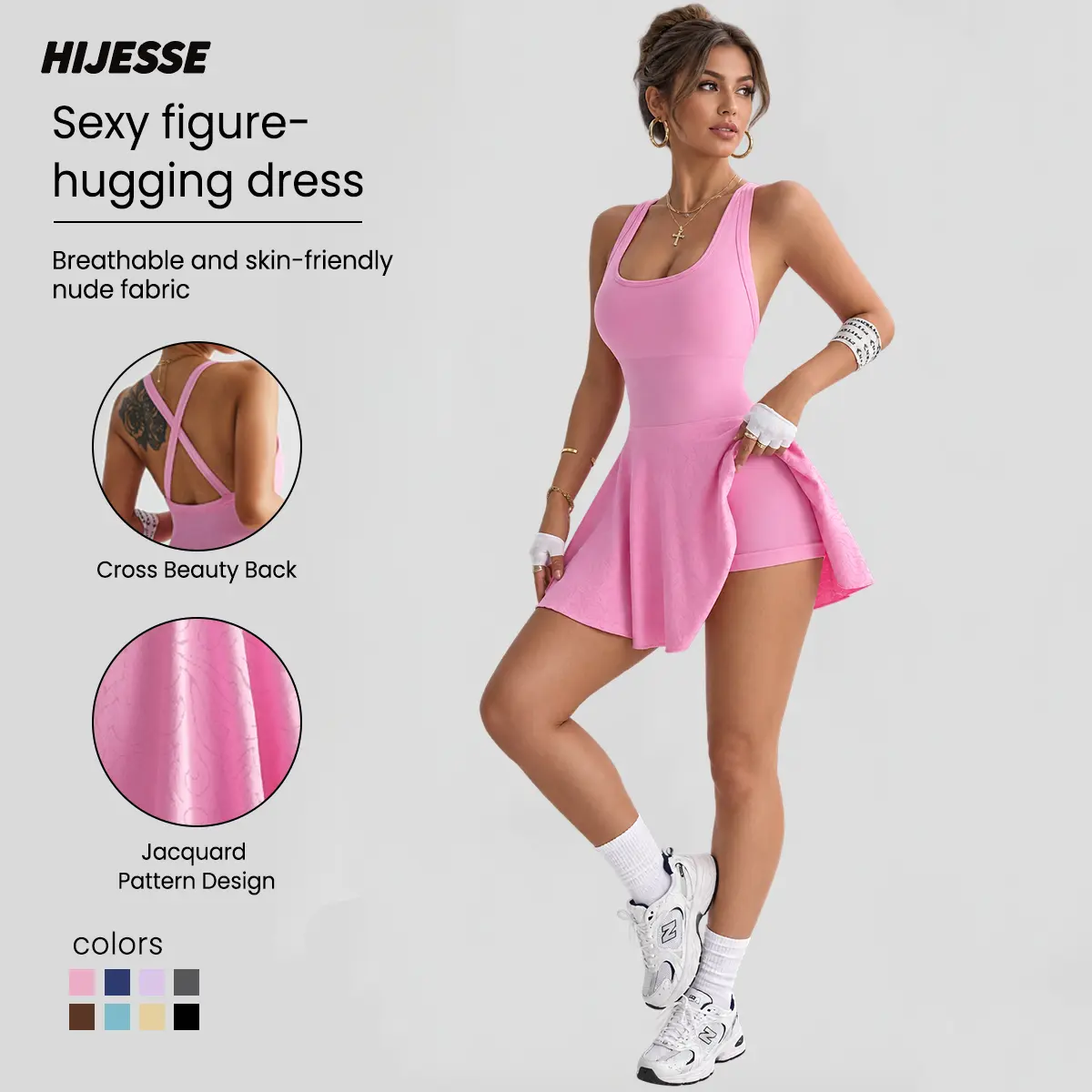 Hijesse Cross Back Tennis Dress with Built-in Shorts, Quick Dry Packable Golf Workout Outfit for Spring & Summer (Now $24.99 -50%)