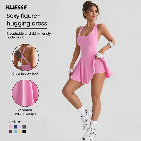 Hijesse Cross Back Tennis Dress with Built-in Shorts, Quick Dry Packable Golf Workout Outfit for Spring & Summer (Now $24.99 -50%)